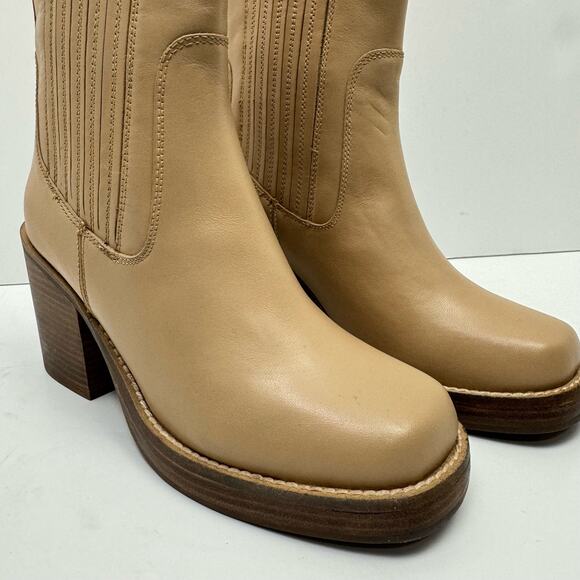 NEW Seychelles Sweet Escape Tan Leather Pull On Block Heel Square Toe Boots - Picture 10 of 14